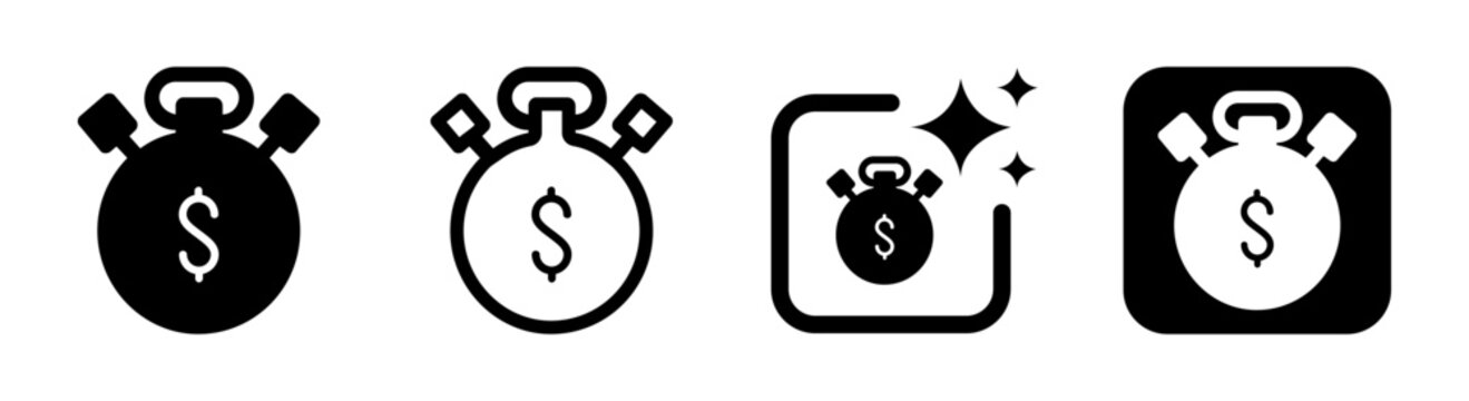 Clock with dollar sign icon representing efficient work planning, investment growth and financial management in business concepts