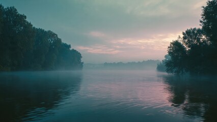 Mist over river at dawn