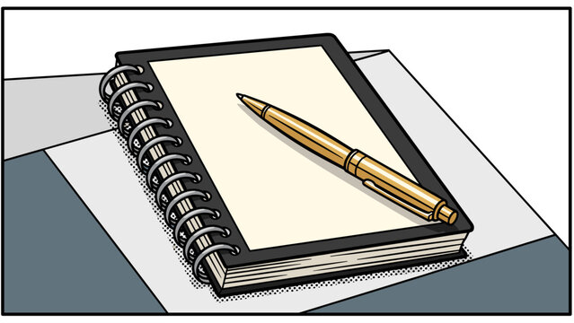 Elegant sketchbook and pen on minimalist desk