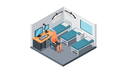 Obraz premium Isometric hospital room with patient and medical equipment in modern design