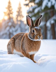 Obraz premium Snowy Forest Rabbit in Winter Landscape.