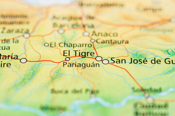Map showing El Tigre and San Jose de Guanipa Venezuela area.