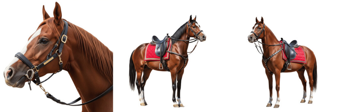 Marwari Horse Equus ferus caballus isolated on white background, Indian horse breed from Rajasthan भारत, inward curved ear horse, Kathiawari related type, desert war horse studio cutout
