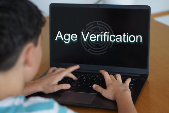 age verification. Digital safety and well-being in childhood and adolescence. Child typing on their laptop