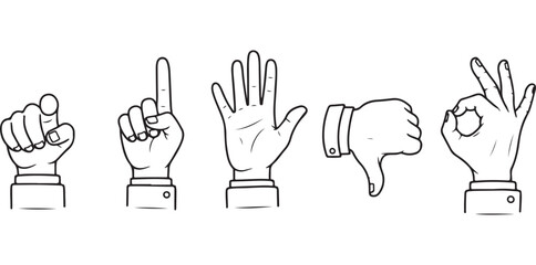 Obraz premium finger,sign,expression line art illustration for basic sign language chart vector graphic for early education