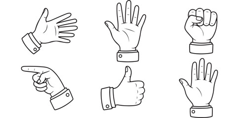 Obraz premium hand,gesture,set line art illustration for nonverbal communication guide vector graphic for autism support