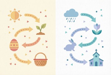 Fototapeta premium Visual metaphor illustrating the cyclical nature of springtime transformation from sunlight and growth to rain and blossoming flowers symbolizing renewal and hope