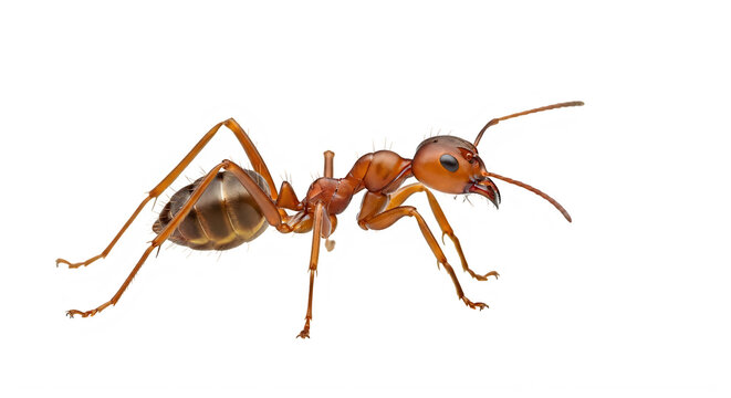 A brown ant on a white background