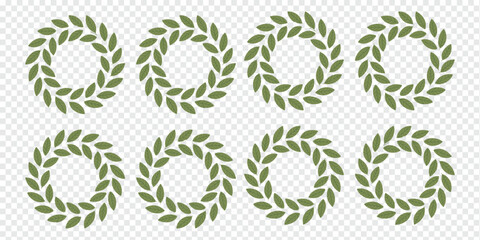 Fototapeta premium Green Laurel Wreaths Isolated on Transparent Background Award and Honor Concept