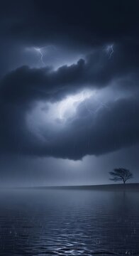 Stormy Weather over a Lonely Tree.