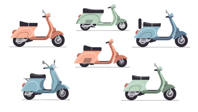 Retro scooter collection in flat style &ndash; classic vintage moped designs