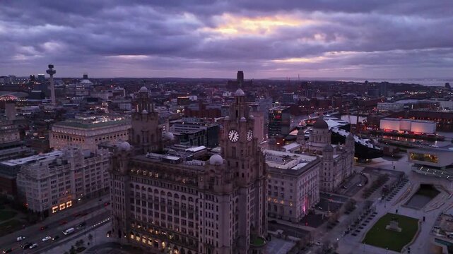Dramatic Sunrise Over Royal Liver Building and Liverpool Skyline