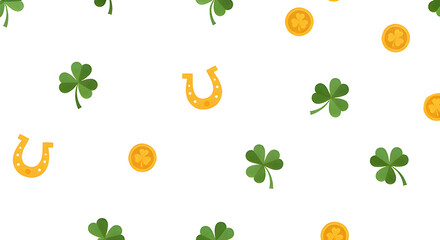Lucky Icons Seamless Pattern with Shamrock