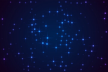 Night shining sky star dust vector background. Universe twinkles shine. Dark blue space constellation starlight. Astronomy shining stars background. Luminous shimmer  mystical pattern. © SunwArt