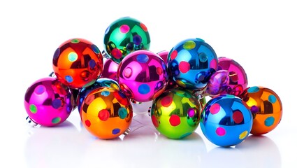 Fototapeta premium Colorful shiny metallic polka dot spheres arranged in a cluster with reflective multicolored surfaces and playful design elements