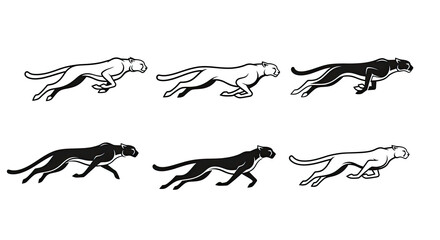 Obraz premium Black and White Line Art Sequence of Running Cheetah in Motion.