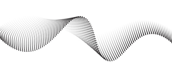 Dotted halftone waves. Abstract liquid shapes, wave effect dotted gradient texture waves isolated vector symbols set. Halftone graphic dots waves