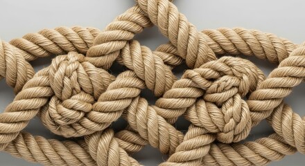 Close-up of intertwined rope knots.