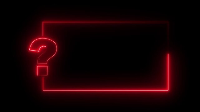 Question mark neon sign light on black background. Quiz trivia game competition. neon question mark frame for quizzes and FAQs. Game announcement neon message. Answer question, Examination test.