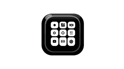 A stylized app icon featuring nine distinct symbols within a dark, rounded-rectangle container