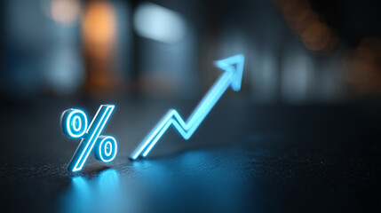 Business graph with percentage, shopping discount and tax adjustment concept, interest rate changes to fight inflation, investment return, and retail sales growth strategy