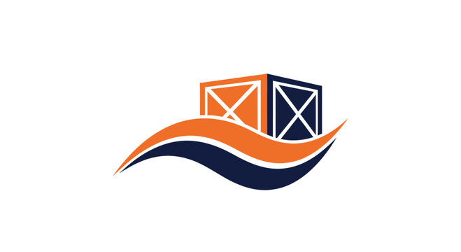 Shipping And Logistics Logo With Boxes And Stylized Waves Representing Movement