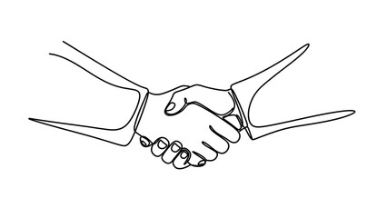 Fototapeta premium Two people shaking hands in continuous line drawing