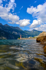 Fototapeta premium Hafen Unterterzen Gemeinde Quarten am Südufer des Walensees, Kanton St. Gallen