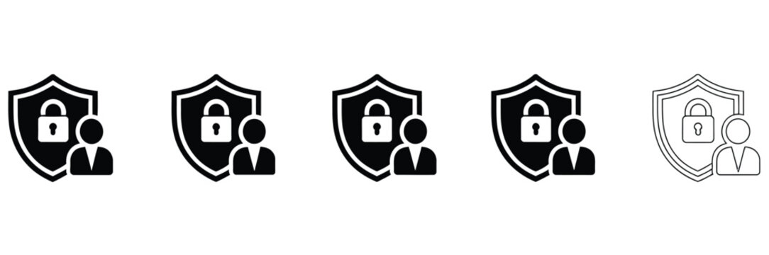 CRM security icon set, consistent and versatile vector collection illustrating essential concepts such as data protection, user access, encryption, and system safety in multiple styles for apps, 
