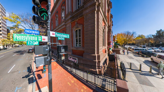 Pennsylvania Avenue NW street intersection in Washington DC urban life
