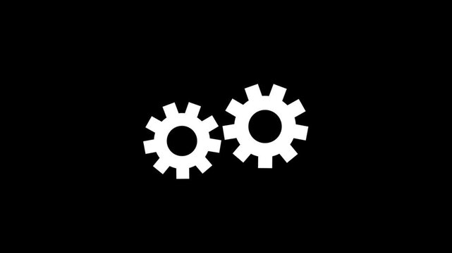 Two white gears against a solid black background symbolizing mechanics