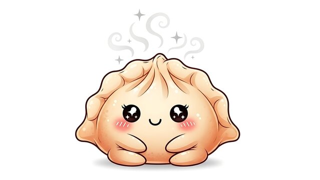 Cute cartoon dumpling with cheerful expression and steam