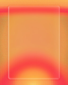 Bright vivid red and orange grainy gradient background with translucent glassmorphism effect. Frosted glass rectangle on retro noisy texture for UI design