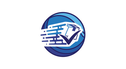 Swift Delivery Logo: Blue Sphere And Box Conveying Fast, Reliable Shipping Service