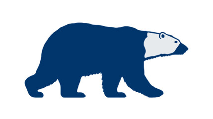 Fototapeta premium A stylized walking bear silhouette with a white face and blue body against a white background