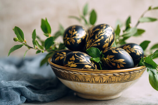 A minimalist flat lay of elegant Easter eggs