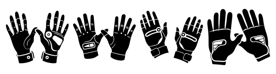 Obraz premium Hand Silhouettes Wearing VR Gloves Gesturing Interaction Virtual Reality Vector Illustration