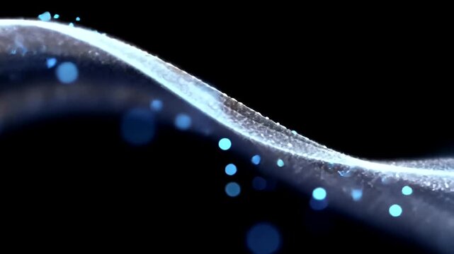 Abstract wave formation with glowing blue orbs on a dark, undefined surface