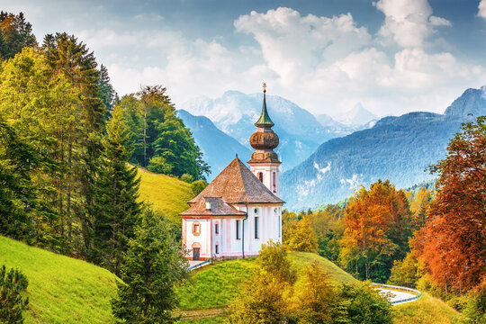 Maria Gern Church, officially known as the Pilgrimage Church of Maria Gern, is one of the most picturesque churches in Bavaria. Located near Berchtesgaden in southern Germany, this charming white chur