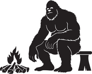 Fototapeta premium bigfoot enjoying campfire camping bigfoot silhouette