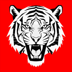 Obraz premium Roaring Tiger Head Vector Silhouette - Fierce Animal Mascot Logo