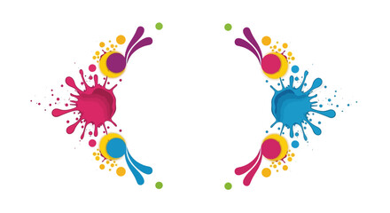 Colorful Holi Festival Day illustration design with pink, blue, and yellow paint splatters on a white background for social media decoration