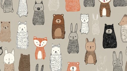 Fototapeta premium Cute Animal Pattern, Bears and Bunnies