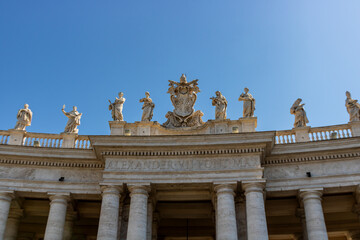 Fototapeta premium Famous tourist attraction and panoramic view of the Saint Peter`s basilica and the Vatican city architecture in Rome, Italy