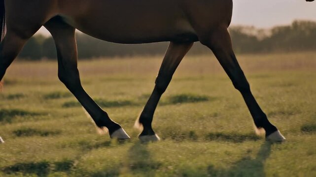 Horse Walking in a Green Field, Slow Motion, Cinematic 4K Footage