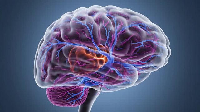 Transparent brain with vessels.