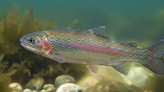 Rainbow Trout Swimming in Clear Water.