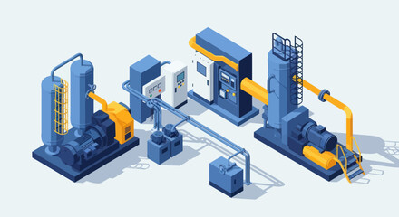 Industrial Manufacturing Plant Equipment Set Isometric View. © Kancil