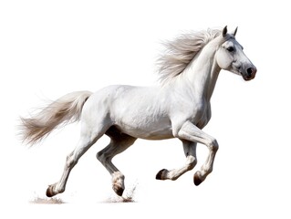 Fototapeta premium Beautiful white horse galloping isolated on white background