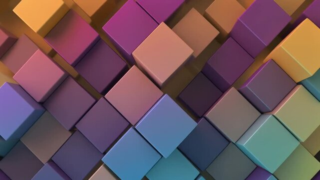 Isometric 3D Blocks Grid with Shifting Gradient Colors and Smooth Vertical Motion